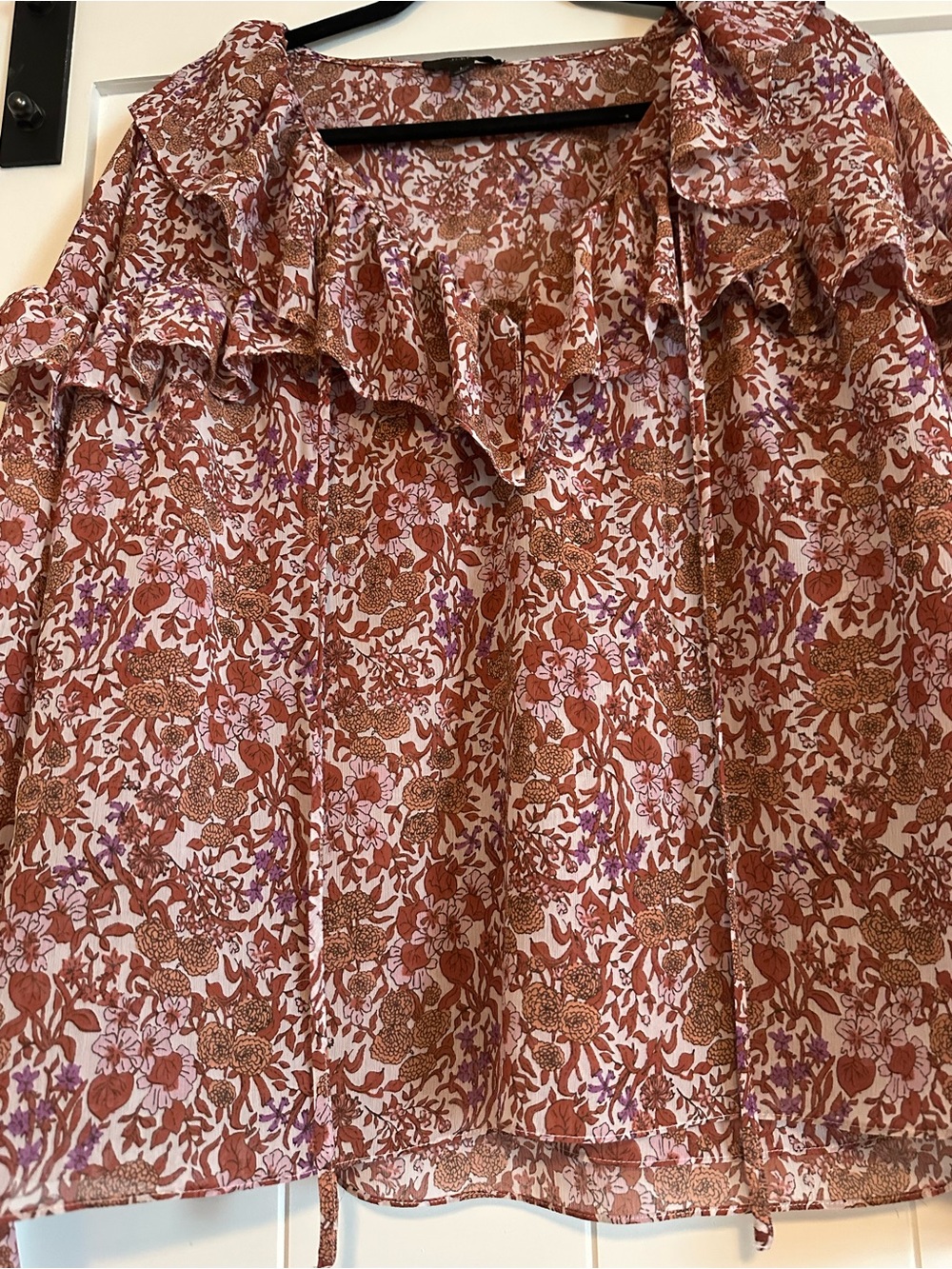 J. Crew Rust-Pink Floral Ruffle Blouse - Picture 5 of 7